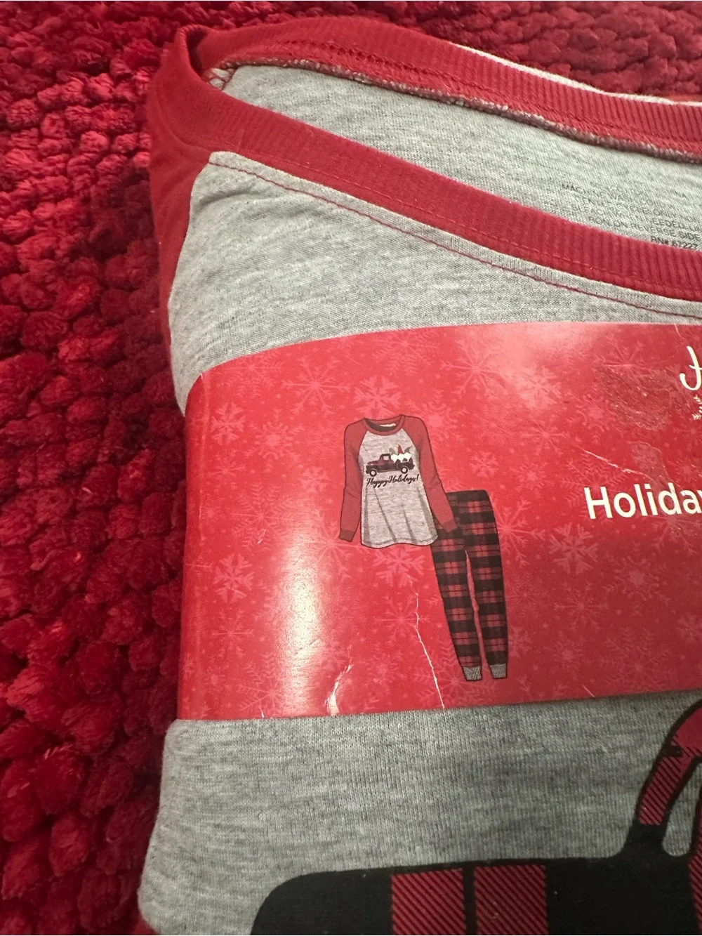 Ladies' Gray and Red Holiday Family Pajamas - 2 Piece PJ Set